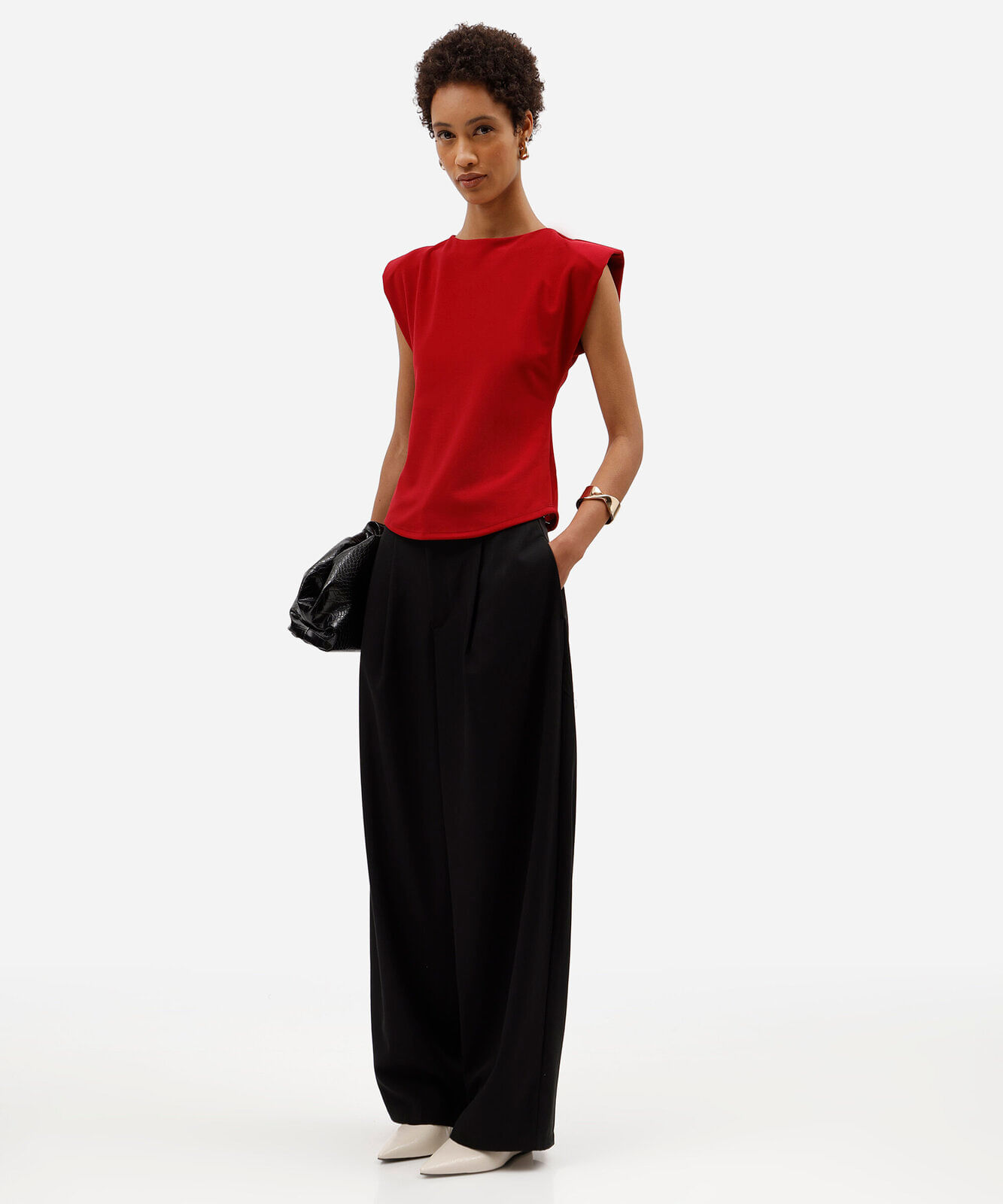 blusa peplum feminina com ombreiras vermelha