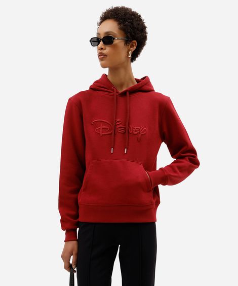 blusão feminino de moletom felpado com capuz disney vermelha