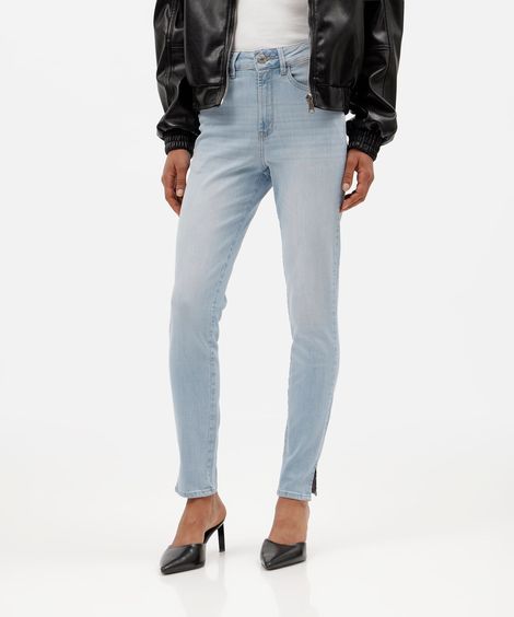 calça skinny feminina jeans cintura alta com fendas azul