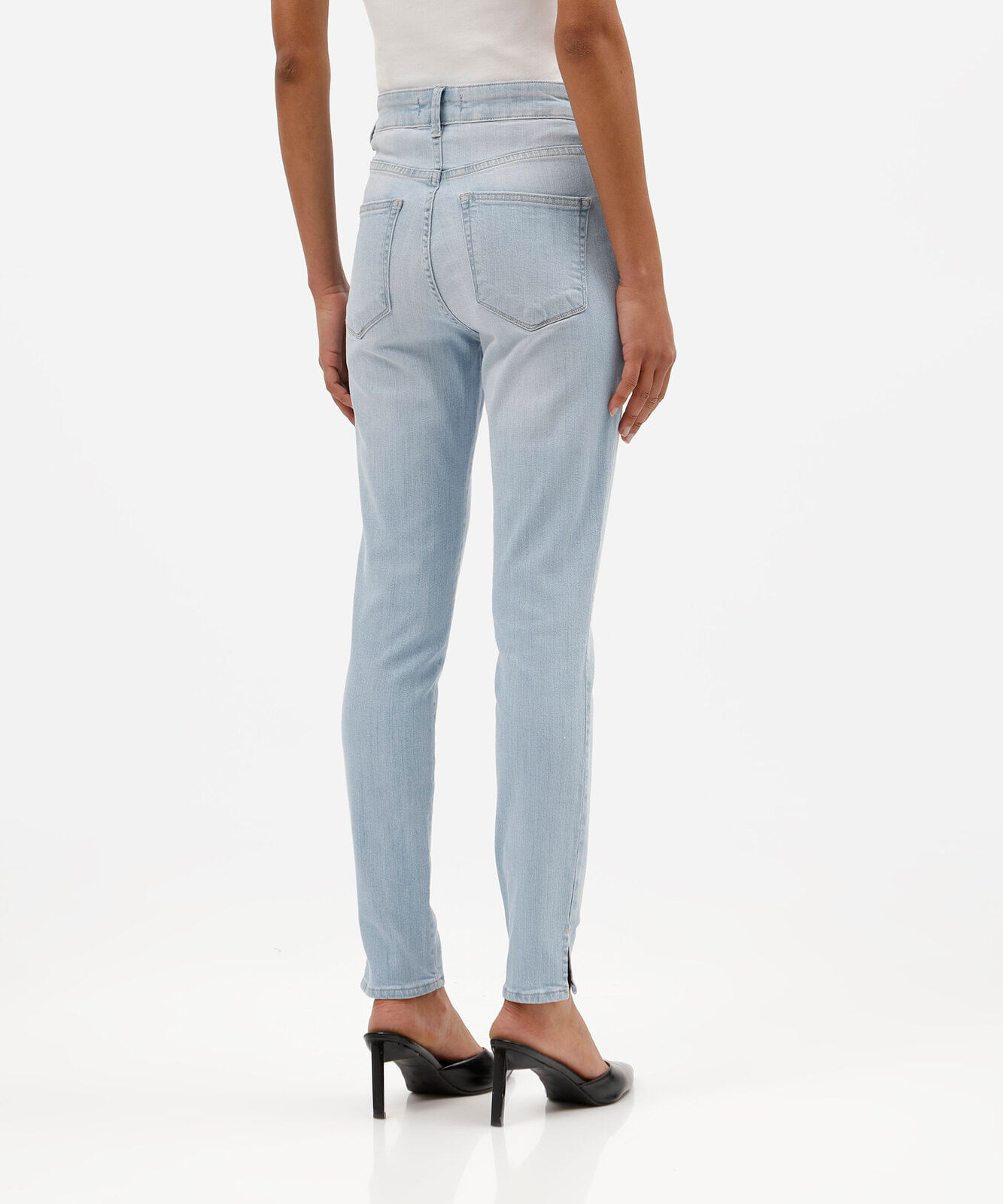 calça skinny feminina jeans cintura alta com fendas azul