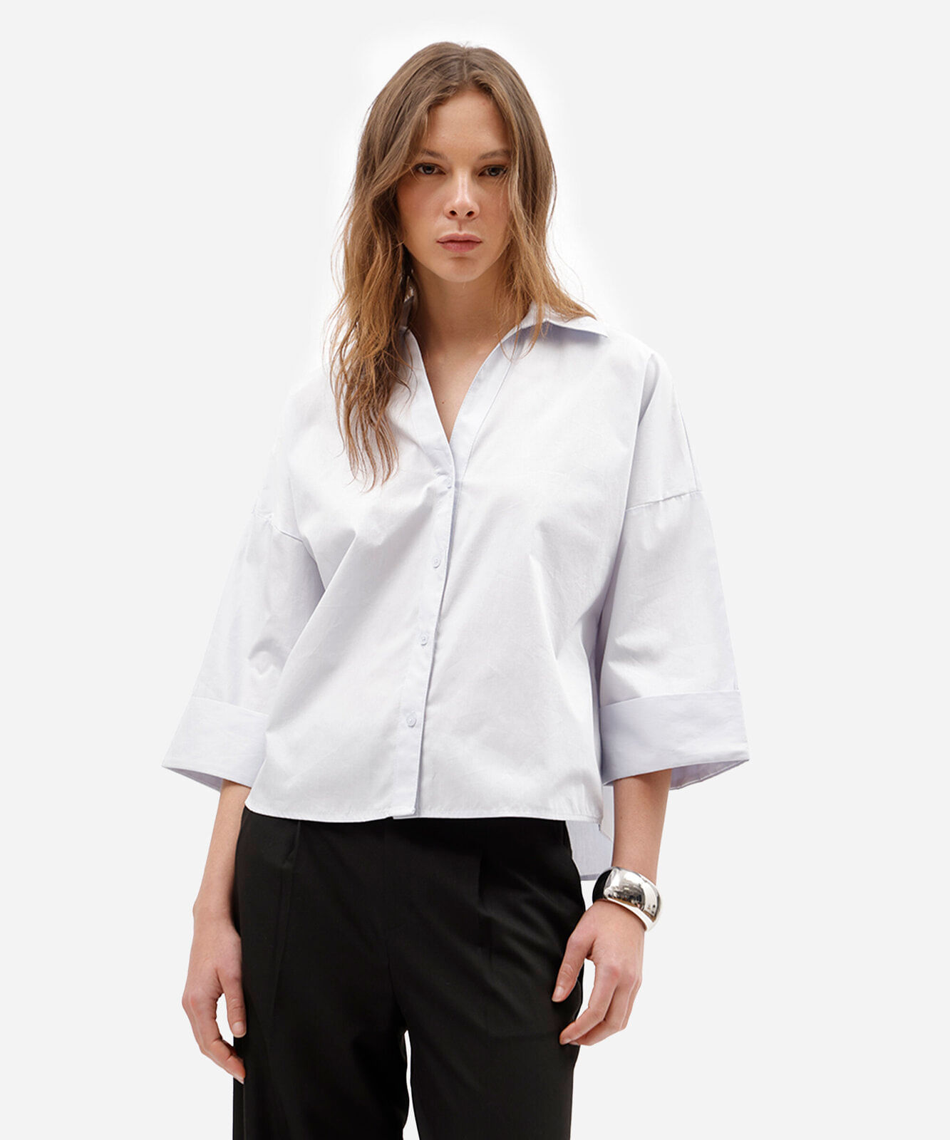 camisa oversized feminina de algodão azul
