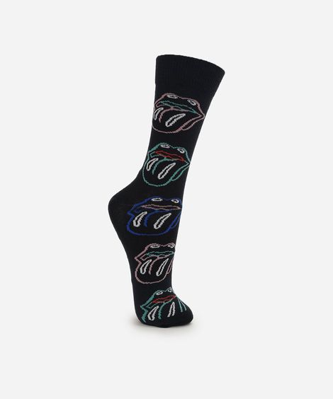 meia cano alto masculina the rolling stones preta