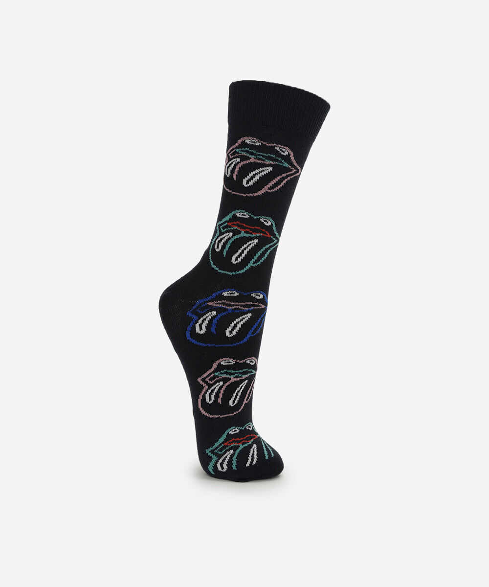 meia cano alto masculina the rolling stones preta