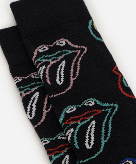 meia cano alto masculina the rolling stones preta