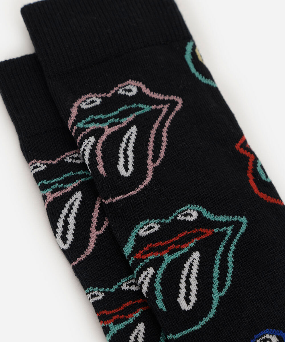 meia cano alto masculina the rolling stones preta