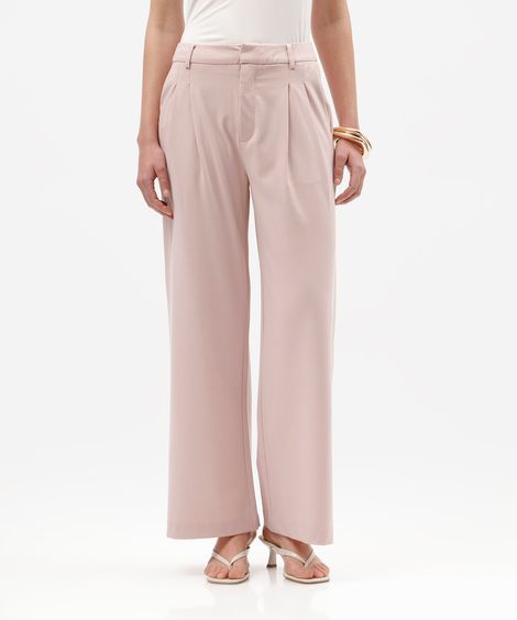 calça de alfaiataria wide leg feminina com pregas rosa