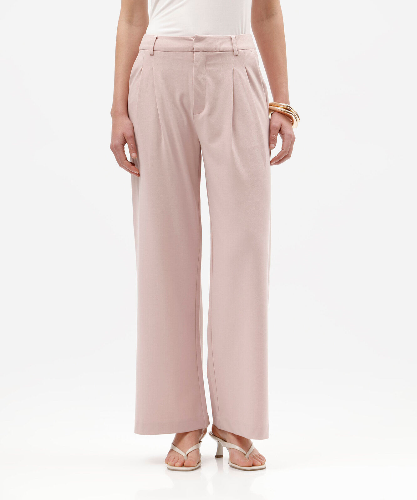 calça de alfaiataria wide leg feminina com pregas rosa