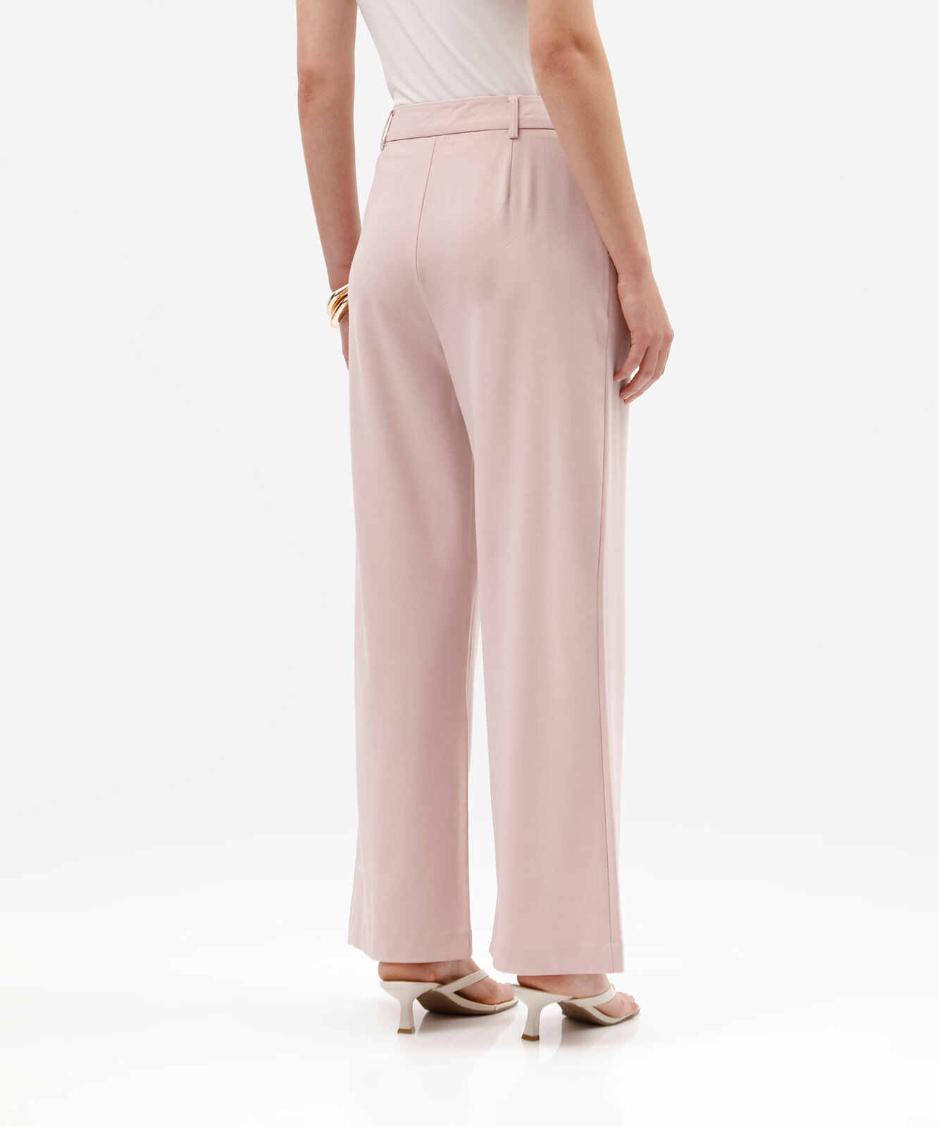 calça de alfaiataria wide leg feminina com pregas rosa