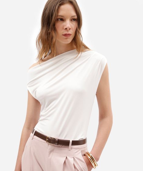 blusa feminina franzida assimétrica off white