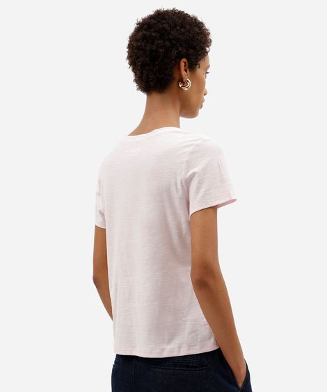 blusa básica feminina de algodão peruano manga curta decote v rosa