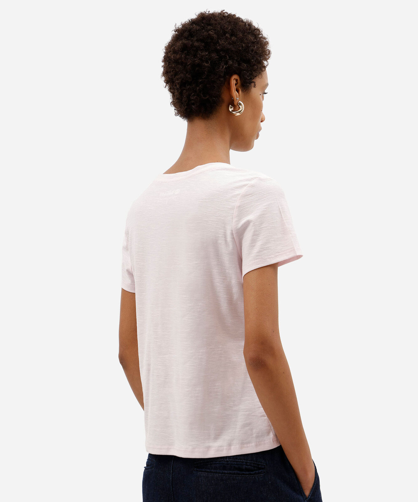 blusa básica feminina de algodão peruano manga curta decote v rosa
