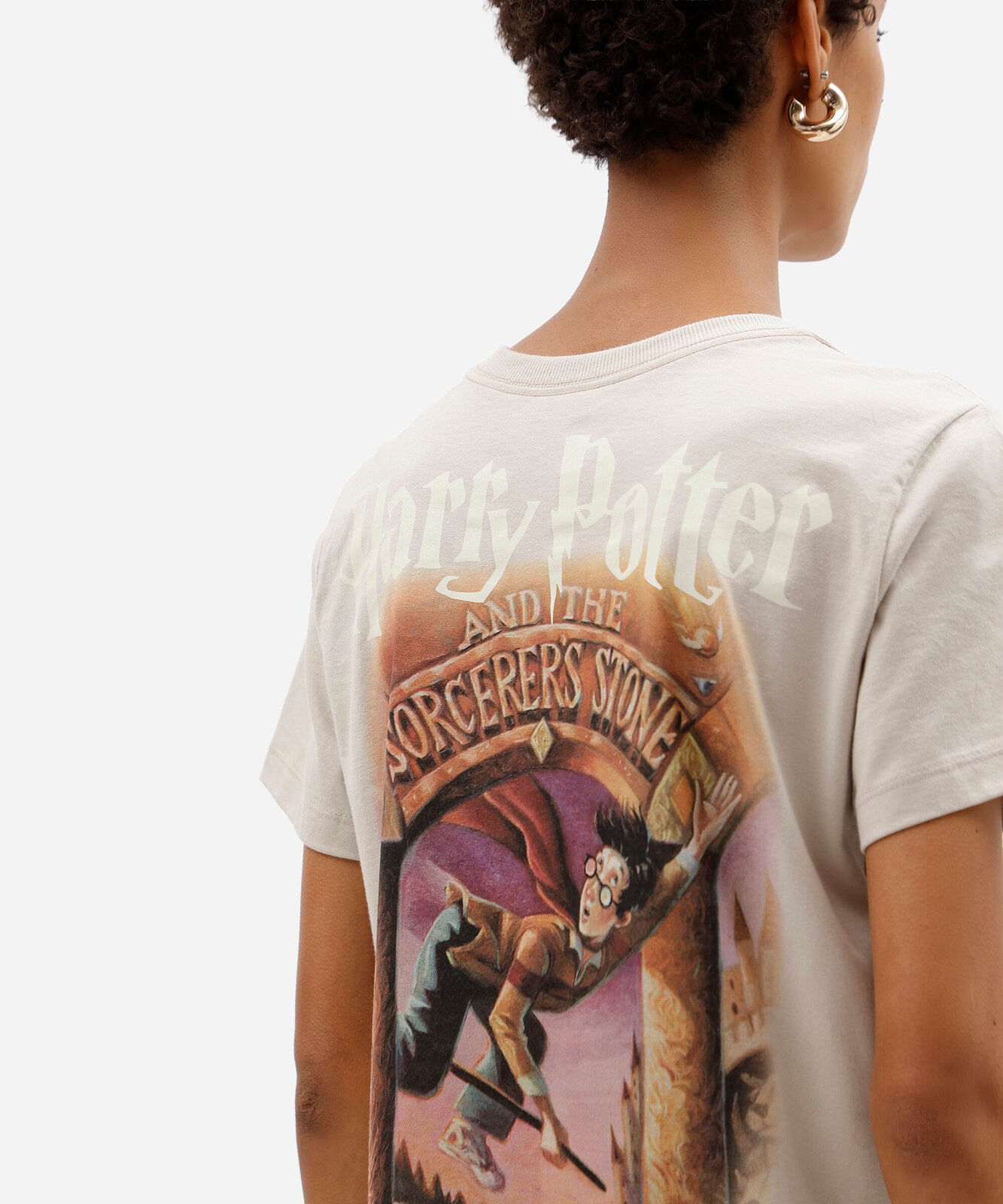 camiseta feminina de algodão manga curta harry potter cinza