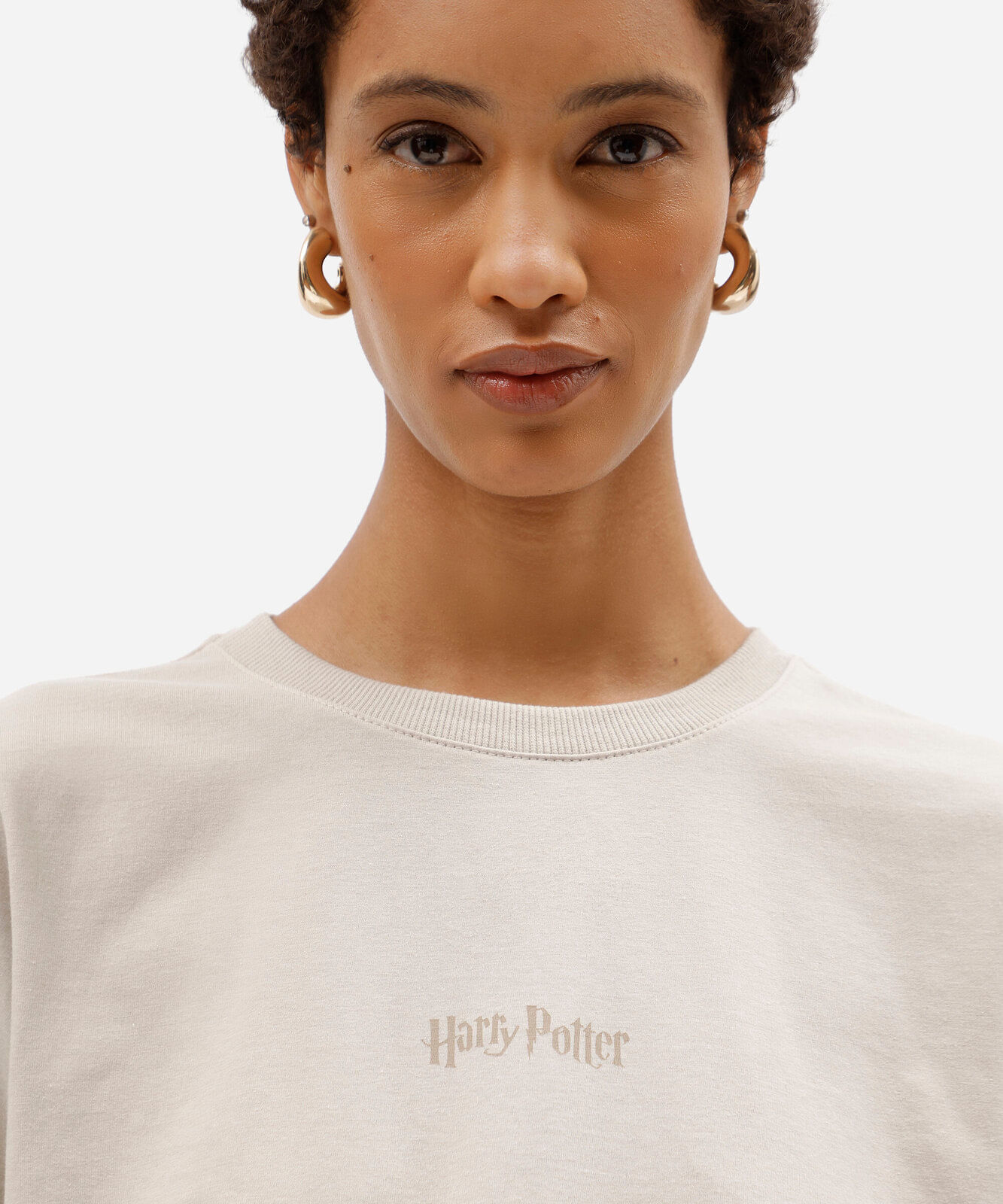 camiseta feminina de algodão manga curta harry potter cinza