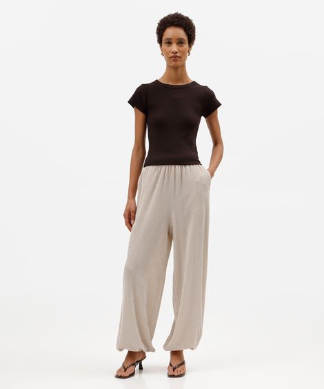 calça balloon feminina cós elástico texturizada cinza