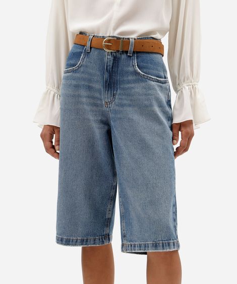 bermuda jorts feminina jeans cintura alta com cinto azul