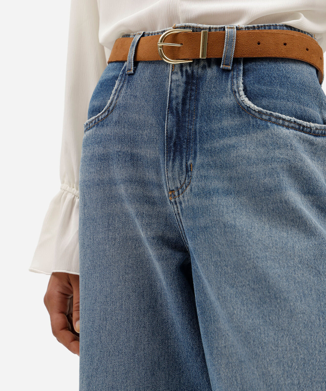 bermuda jorts feminina jeans cintura alta com cinto azul