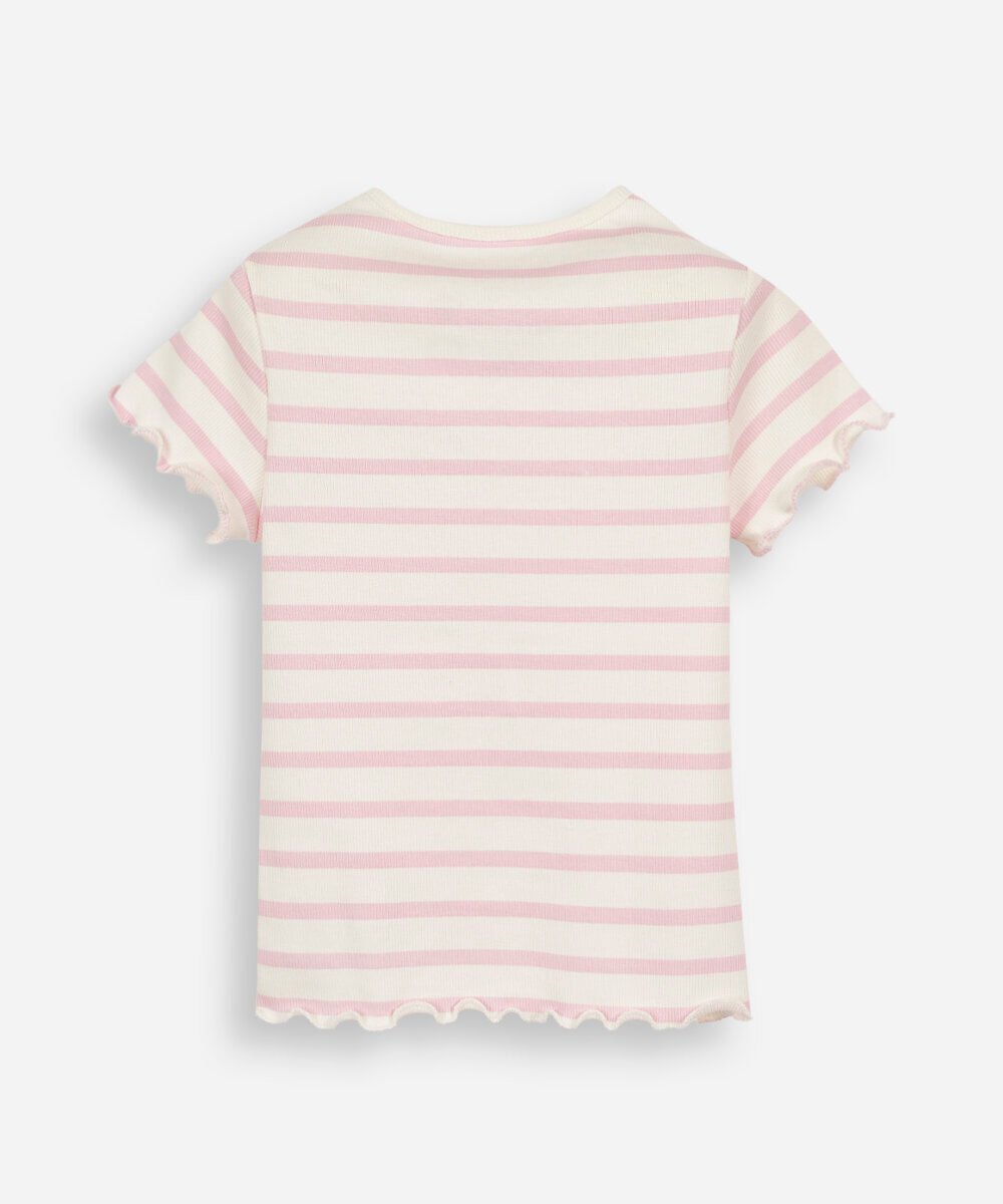 blusa infantil de algodão manga curta hello kitty listrada rosa