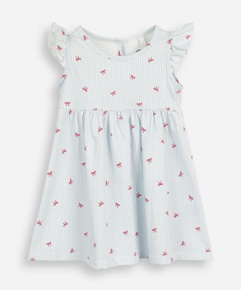 vestido infantil de algodão listrado laços azul