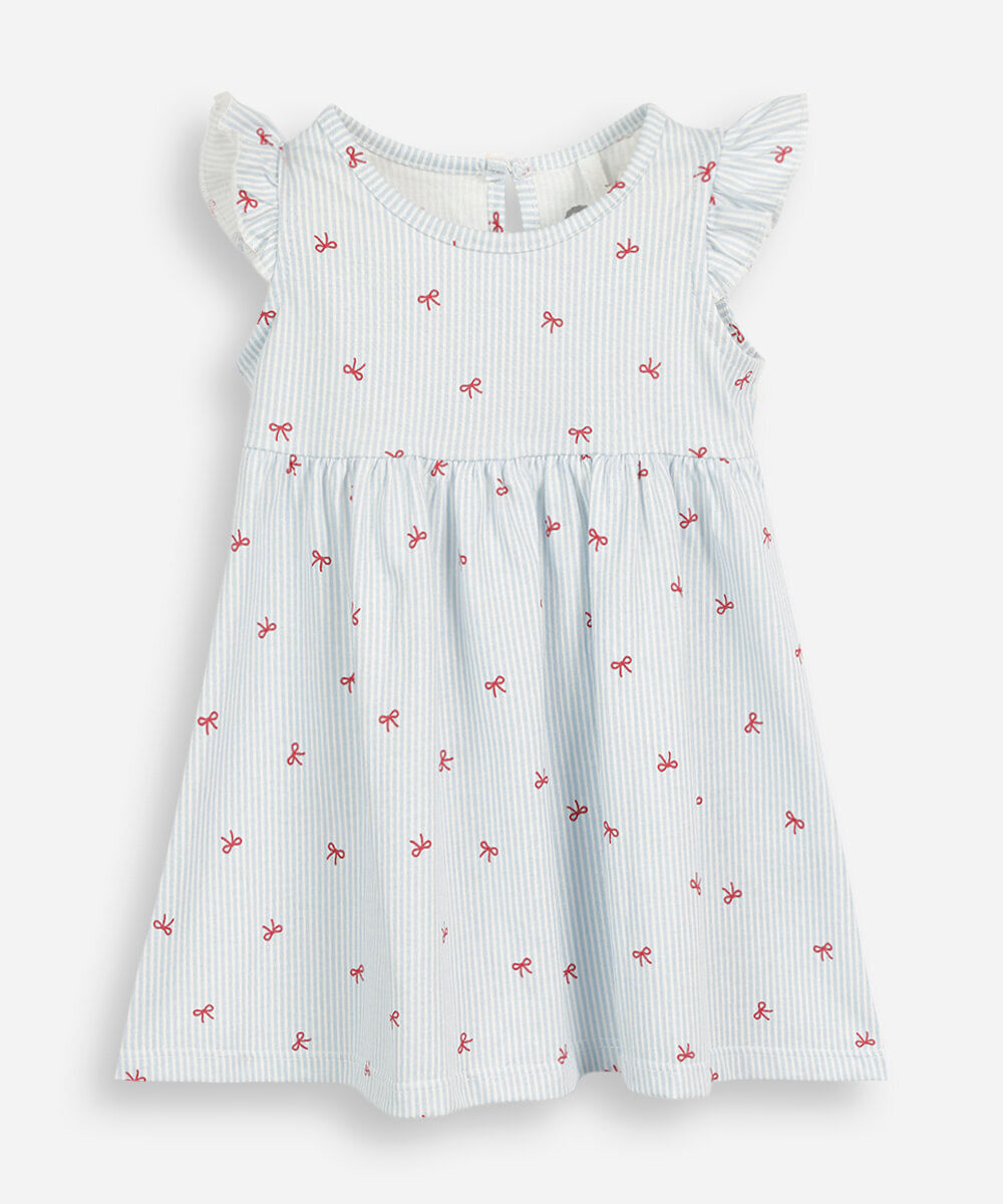 vestido infantil de algodão listrado laços azul