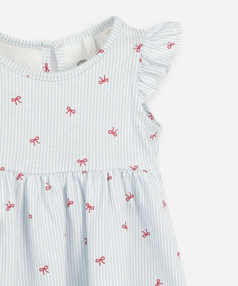 vestido infantil de algodão listrado laços azul