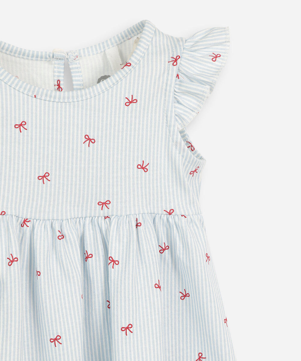 vestido infantil de algodão listrado laços azul