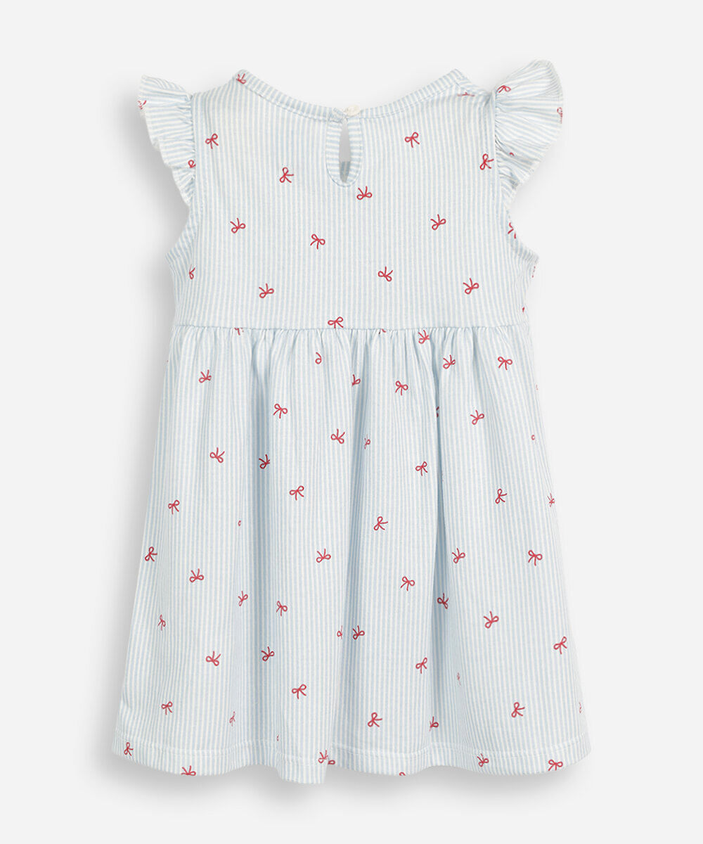 vestido infantil de algodão listrado laços azul