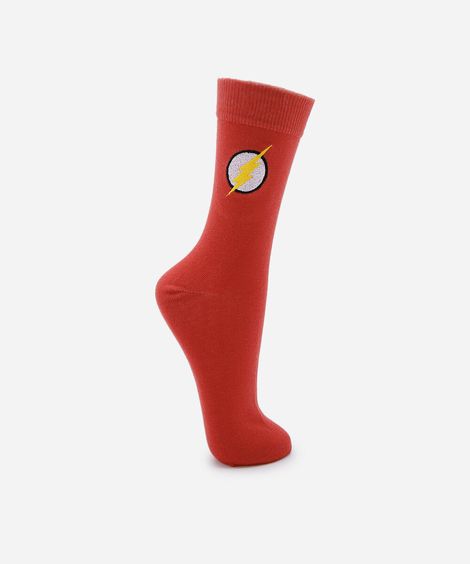 meia cano alto masculina com bordado flash vermelha