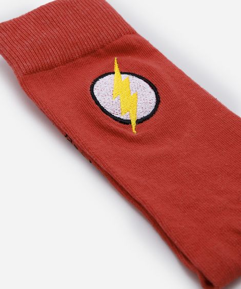 meia cano alto masculina com bordado flash vermelha