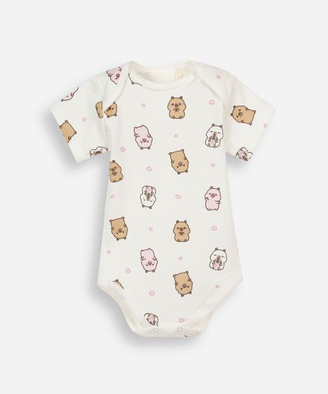 body infantil de algodão manga curta capivaras off white
