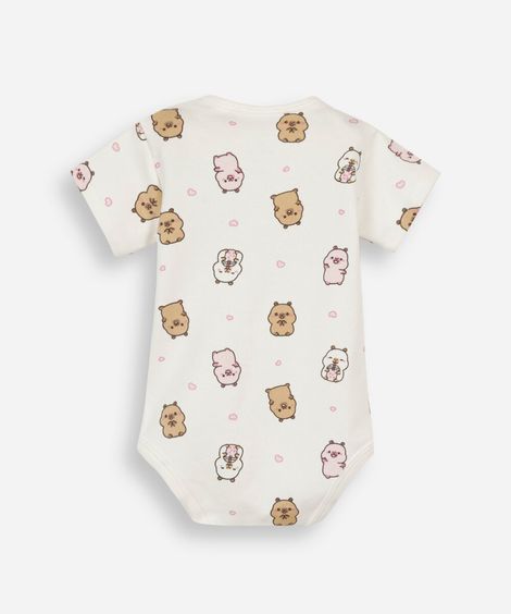 body infantil de algodão manga curta capivaras off white