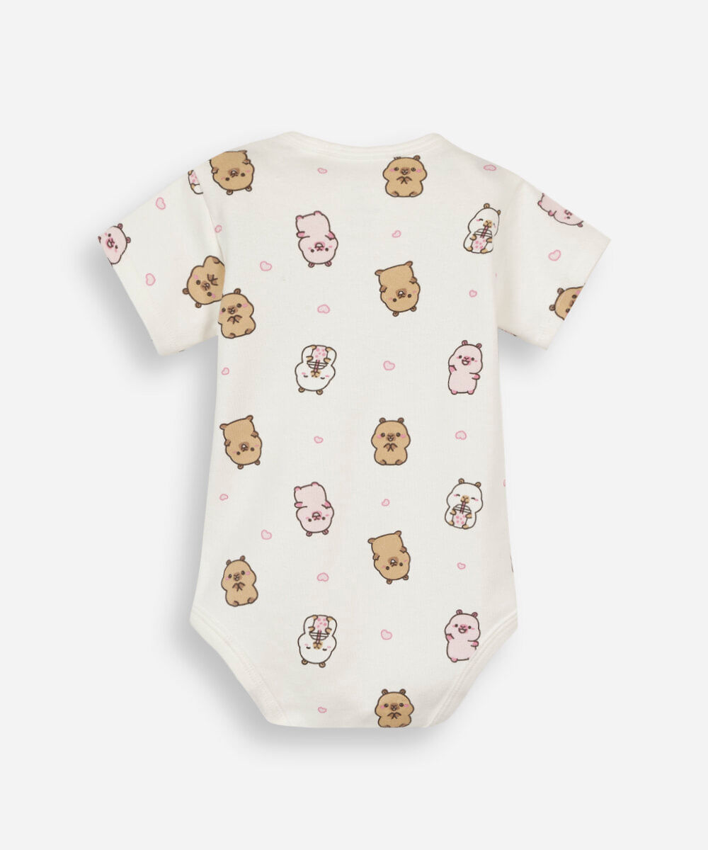 body infantil de algodão manga curta capivaras off white