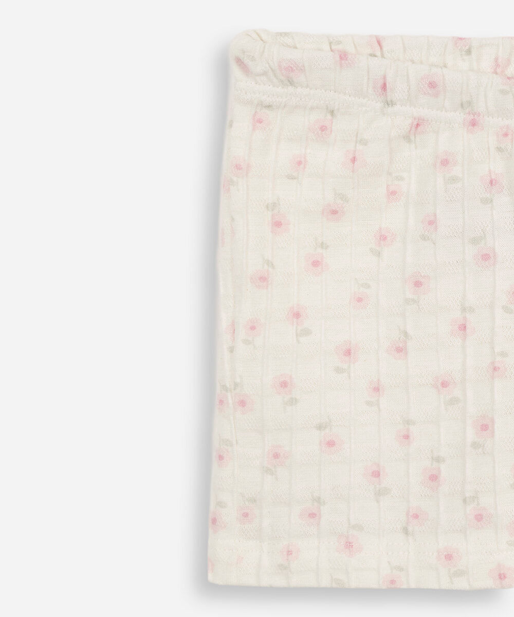 conjunto curto infantil de algodão com babados floral off white