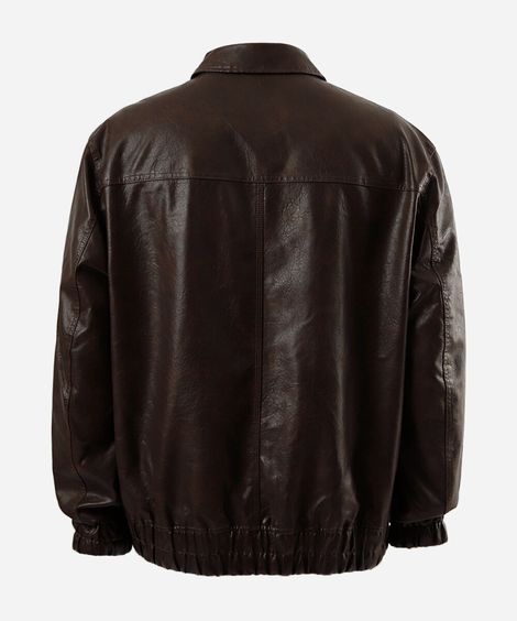 jaqueta bomber masculina de pu com bolsos plus size marrom