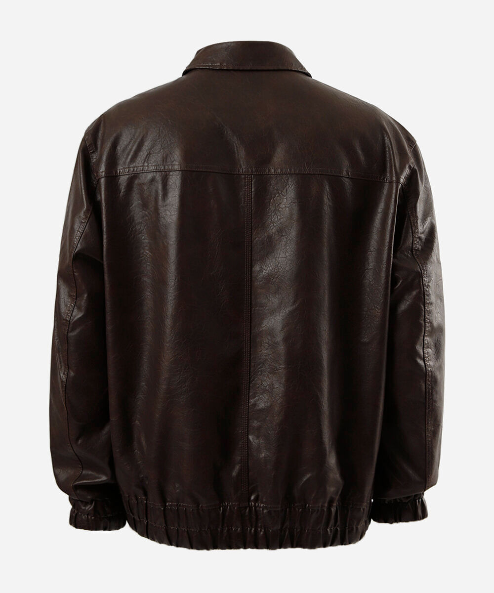 jaqueta bomber masculina de pu com bolsos plus size marrom