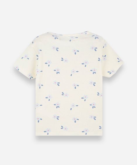 blusa infantil de algodão manga curta com laços floral amarela