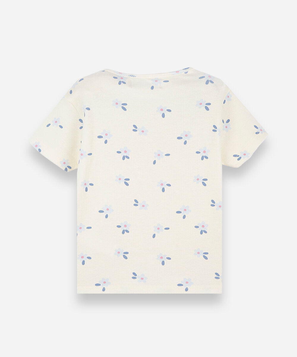 blusa infantil de algodão manga curta com laços floral amarela