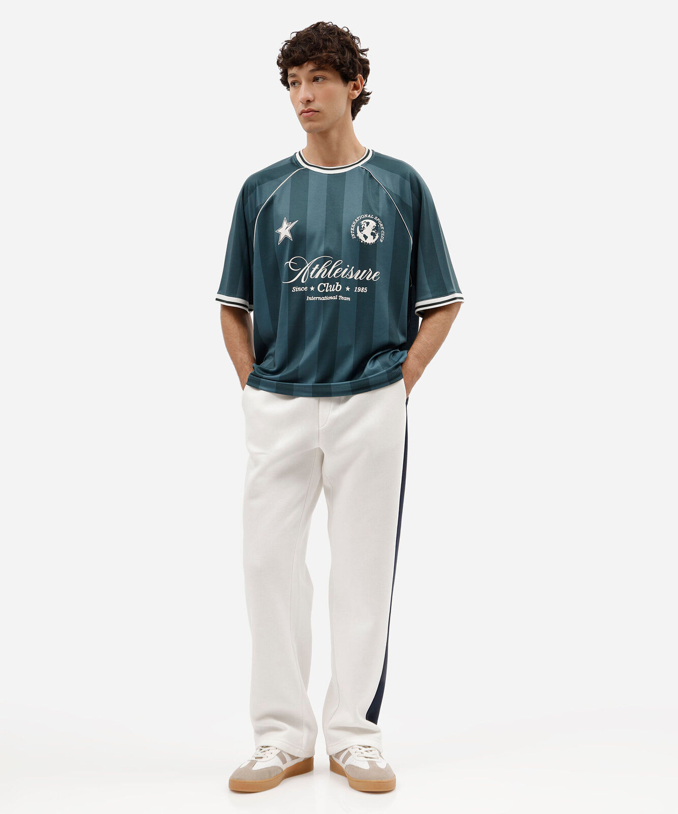 camiseta masculina manga curta listrada verde