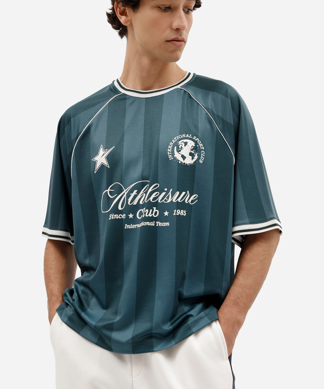 camiseta masculina manga curta listrada verde