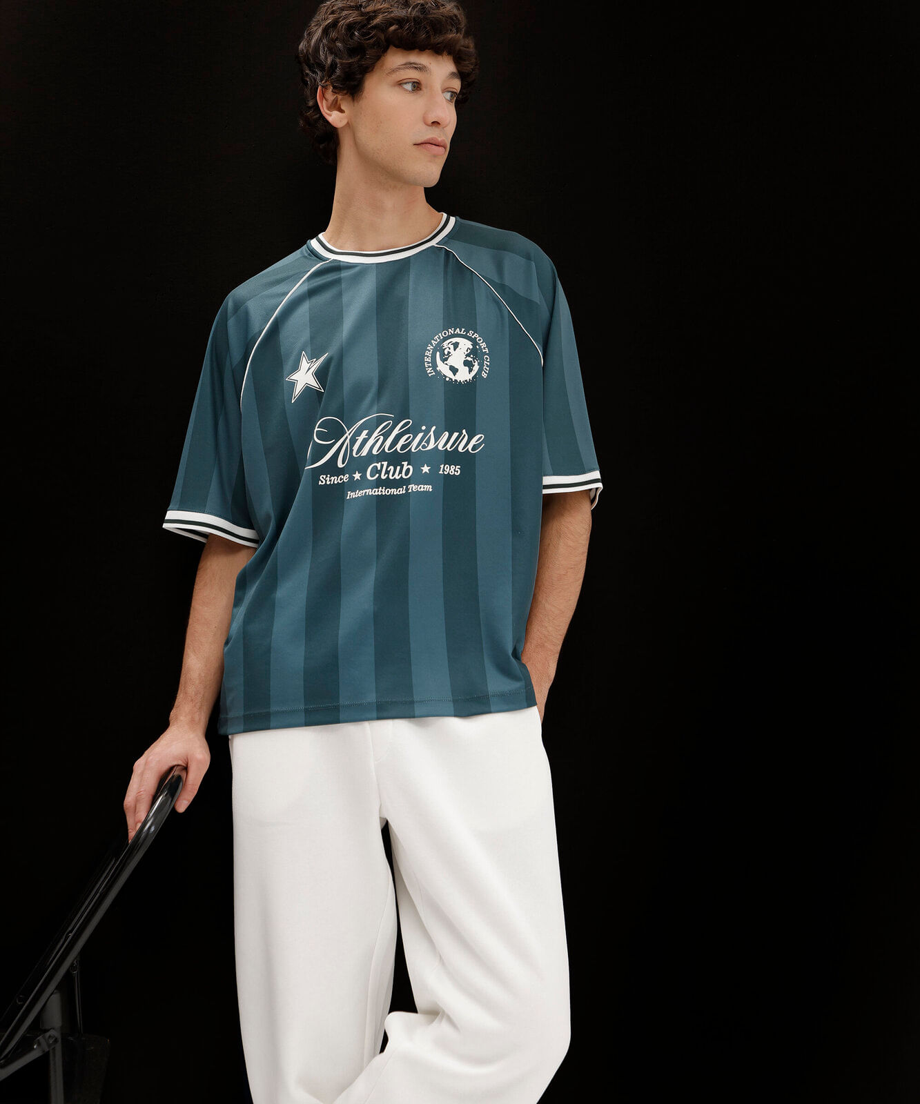 camiseta masculina manga curta listrada verde