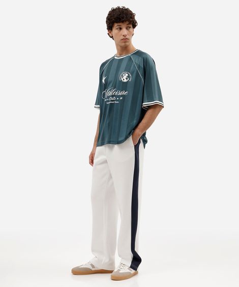 calça wide leg jogger masculina de moletom com listra lateral off white