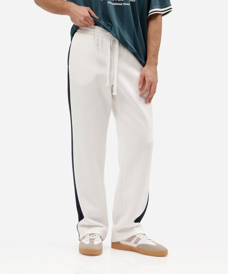 calça wide leg jogger masculina de moletom com listra lateral off white