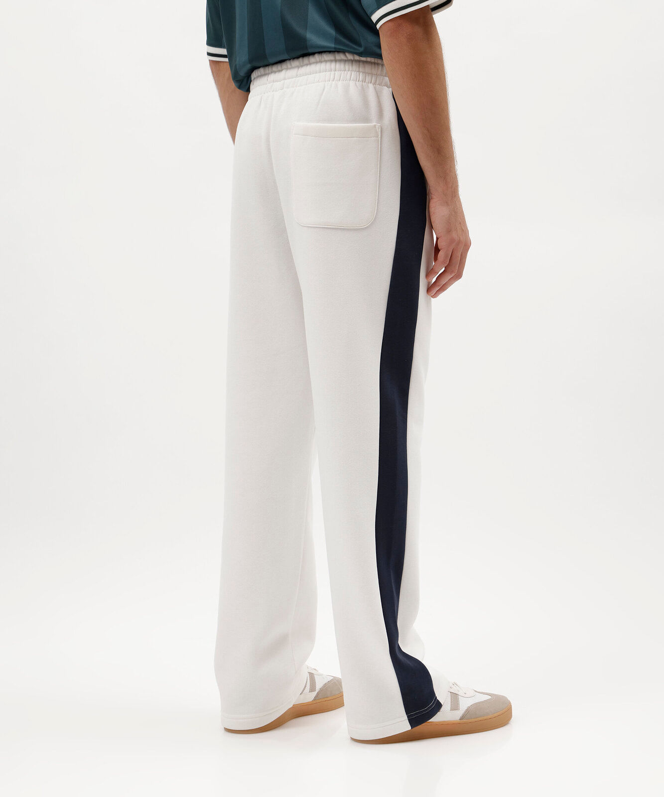 calça wide leg jogger masculina de moletom com listra lateral off white