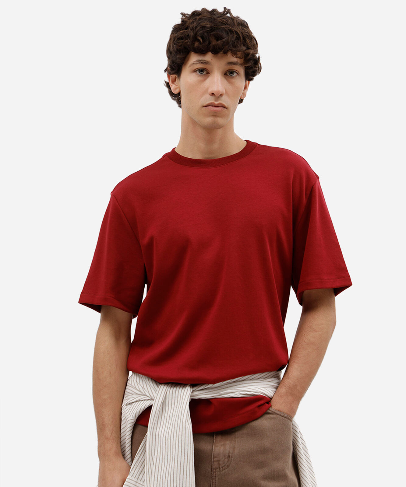 camiseta masculina de algodão peruano manga curta vinho