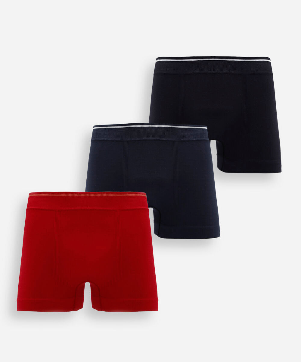kit de 3 cuecas boxer masculina sem costura colorido