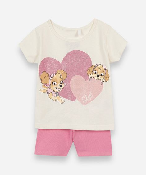 conjunto curto infantil de algodão patrulha canina rosa