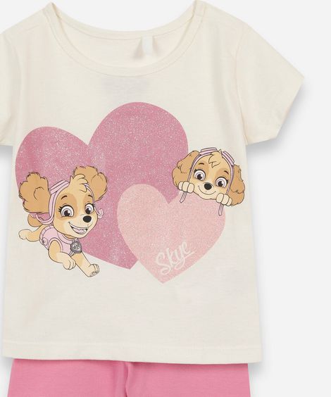 conjunto curto infantil de algodão patrulha canina rosa