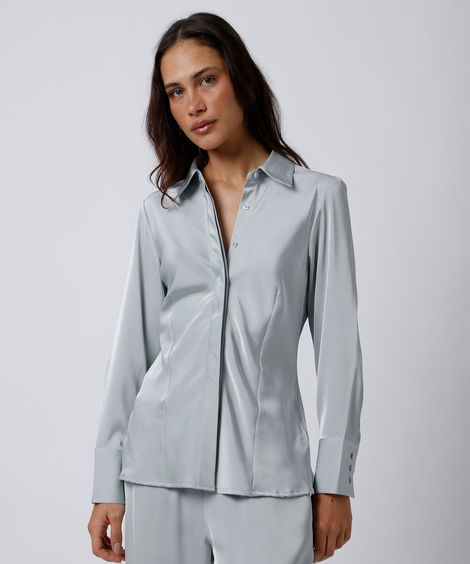 camisa feminina manga longa acetinada mindset cinza