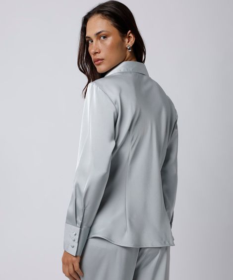camisa feminina manga longa acetinada mindset cinza