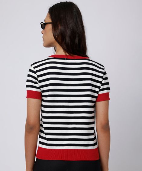 blusa feminina de tricot manga curta listrada mindset colorida
