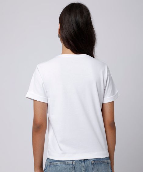 camiseta feminina de algodão peruano manga curta dobrada mindset branca